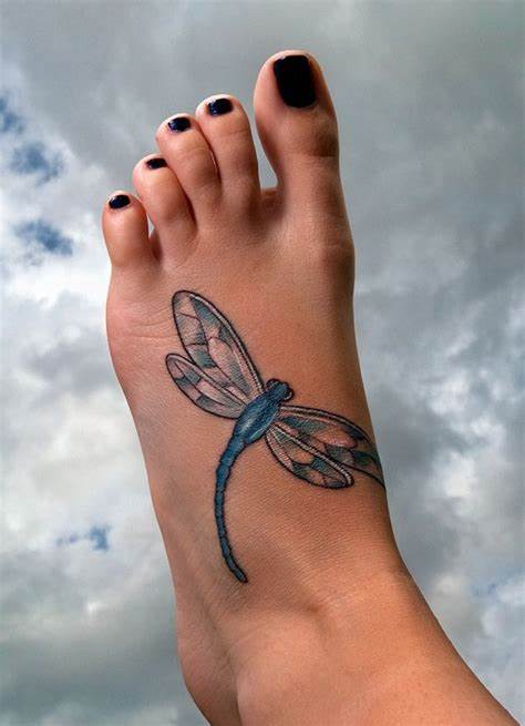Foot Tattoo of a Dragonfly