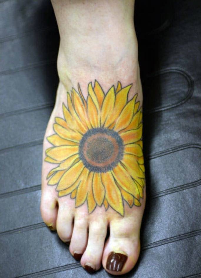 Tattoo of a Sunflower on the Foot