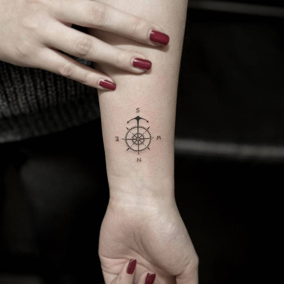 simple compass tattoo design