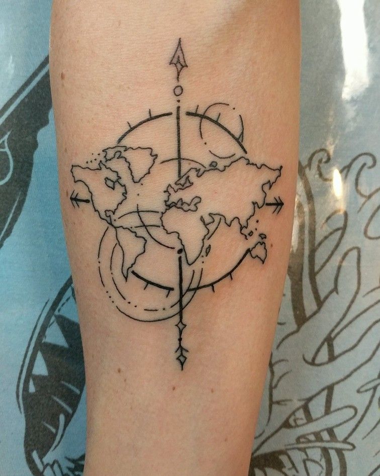 7. World Of Map Compass Tattoo