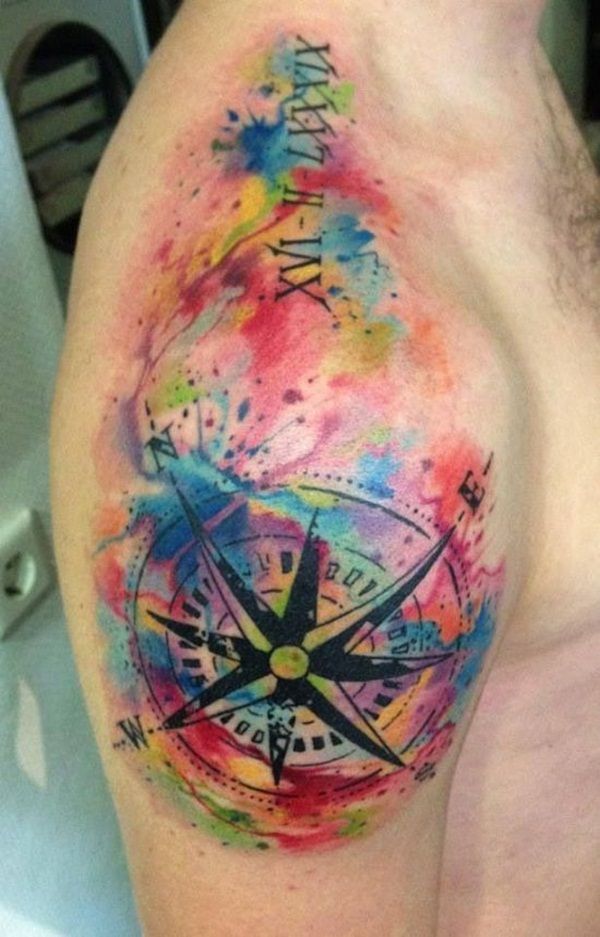 Water colour Compass Tattoo