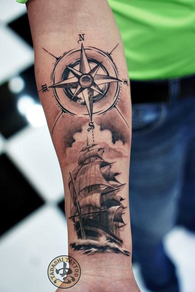 25 Latest Compass Tattoo Design Ideas With Different Meanings Behind Them 11 boat