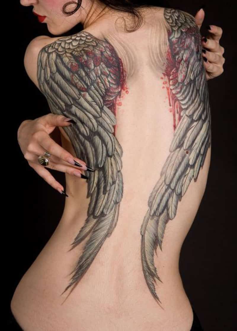 Angel Wing On Back Tattoo