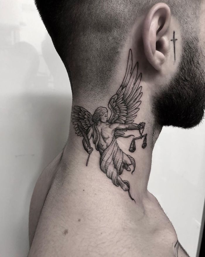 Neck Angel Tattoo