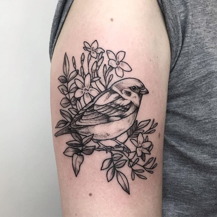 4. Floral Sparrow Tattoo