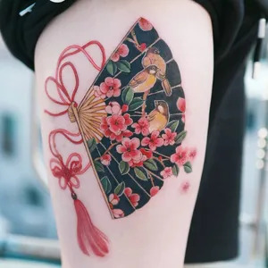 Chinese Fan Sparrow Tattoo