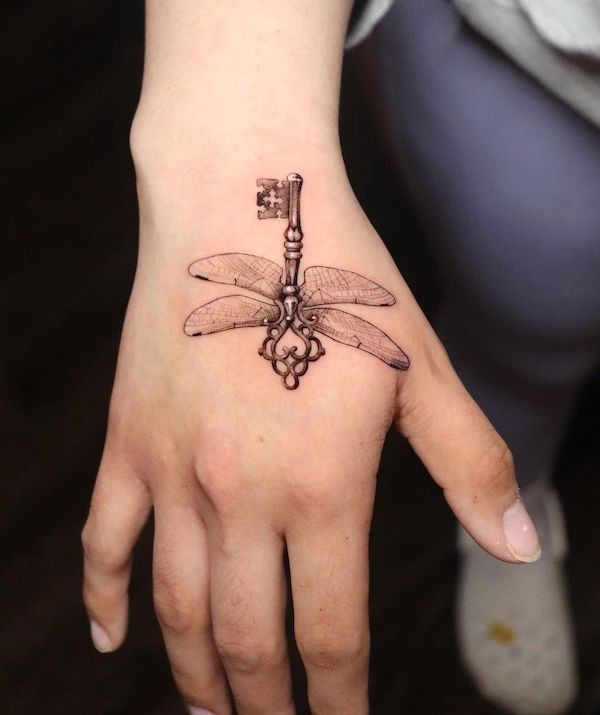 30 Dragonfly Tattoo Designs - Honor Your Free Spirit and Unique Vision 9 Key and dragonfly