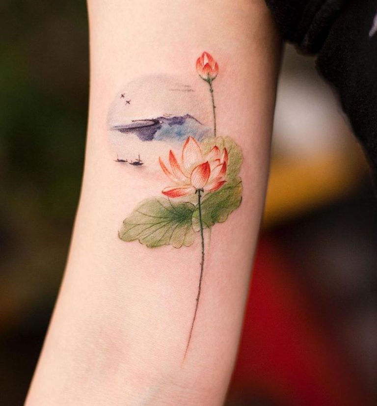 Landscape lotus tattoo