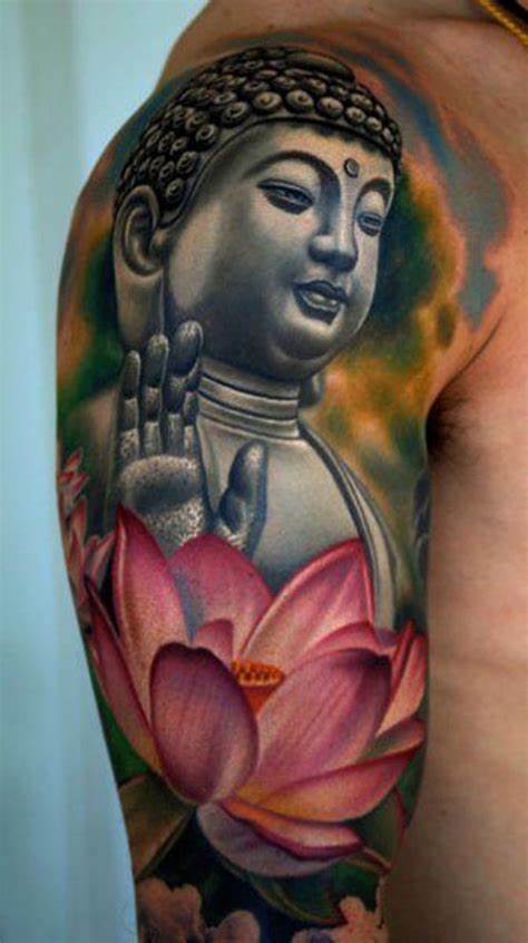 Tattoos of Buddha and Lotus