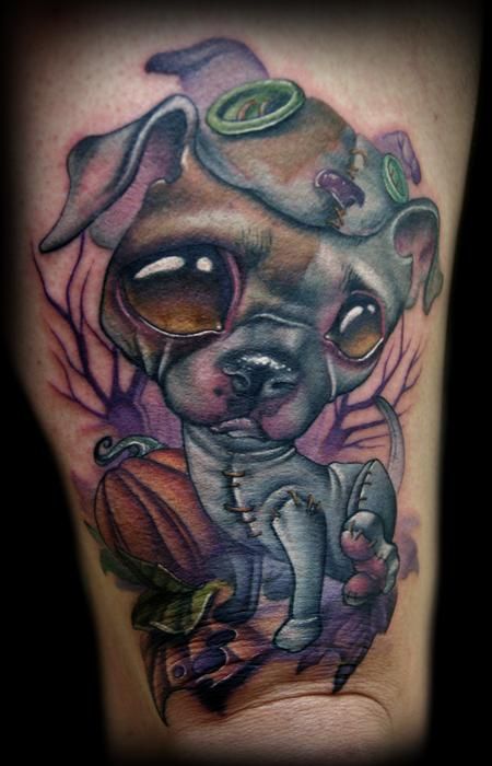 14. Puppy in a Costume Sketch Tattoo