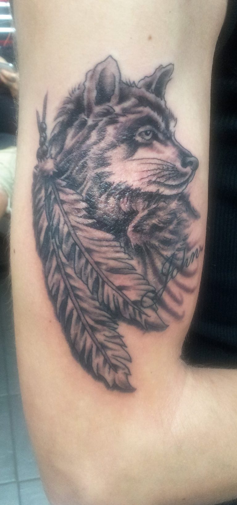 Feather Wolf Tattoo