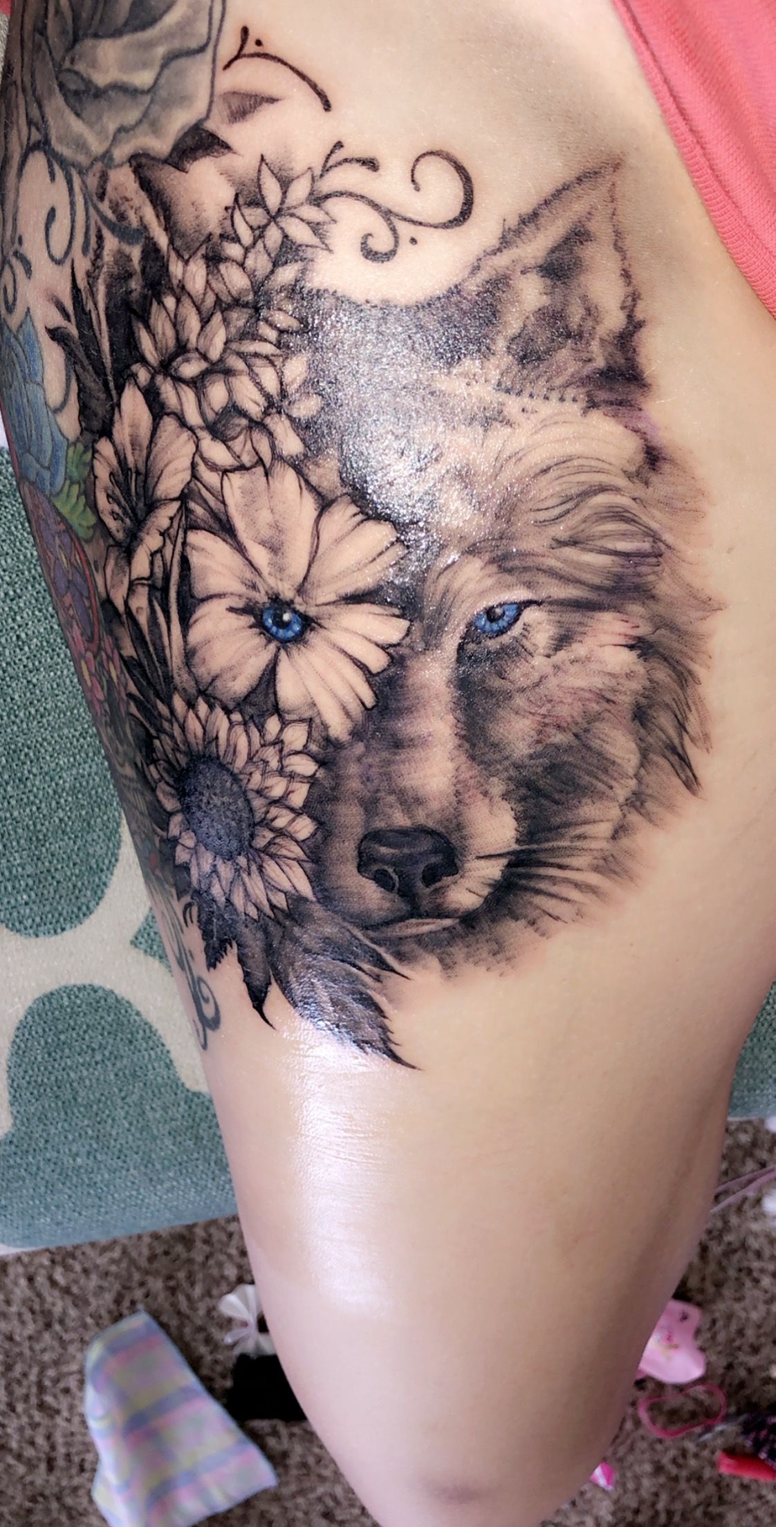 Floral Wolf Tattoo