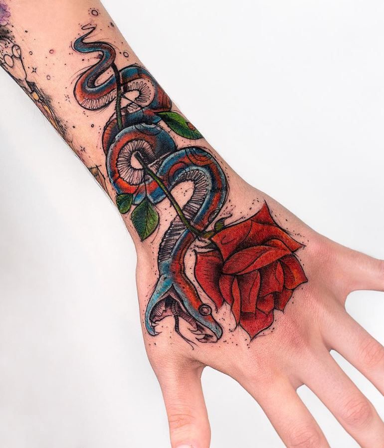 30 Latest Snake Tattoo Ideas - Pick Your Favorite Style 3 Rose Snake Tattoo