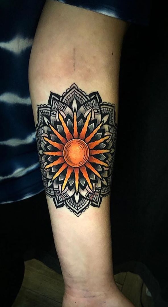 31 Mesmerizing Sun Tattoo Designs for Fierce and Unstoppable Individuals 21 Sun Mandala Tattoo