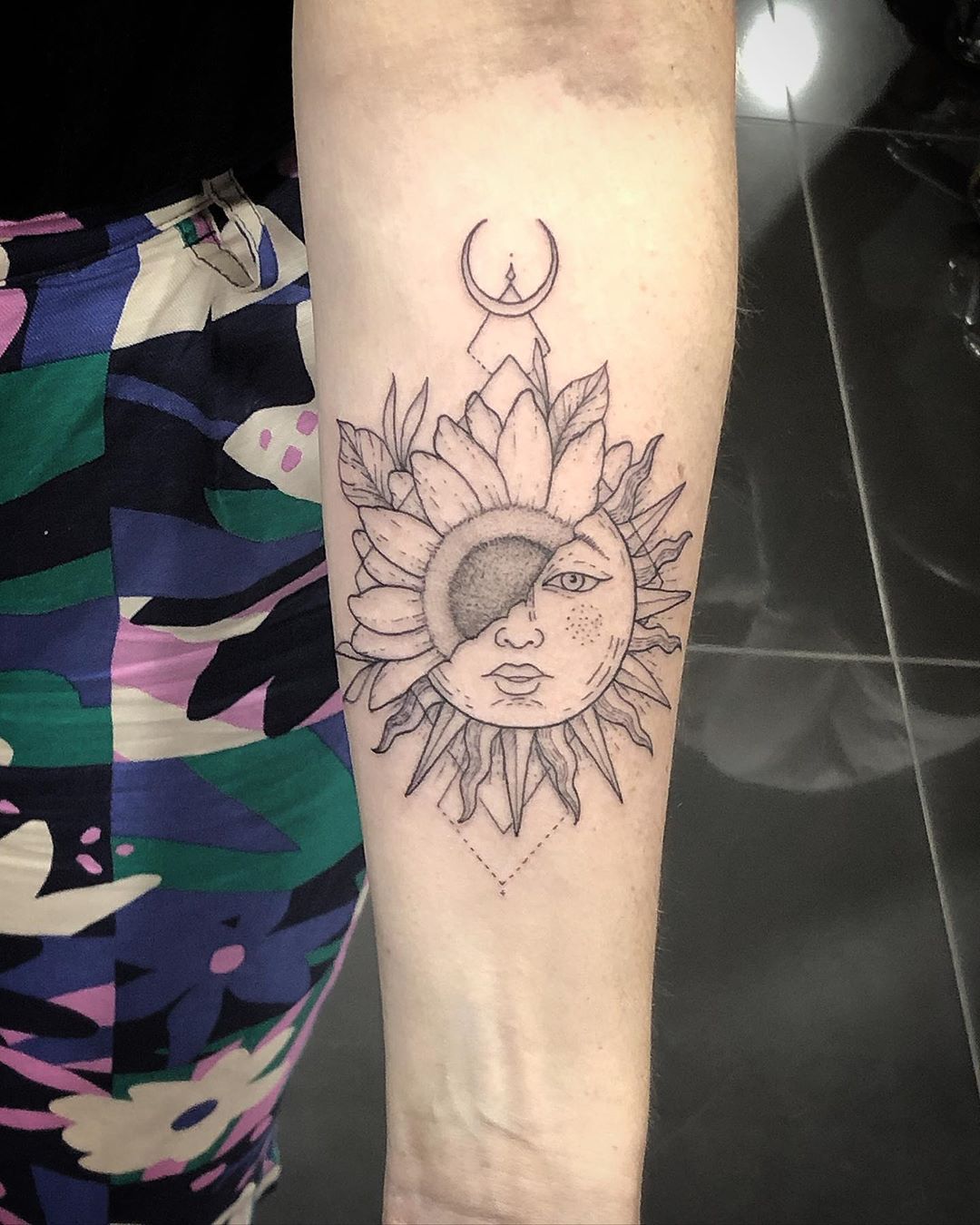 Sunflower and sun tattoo