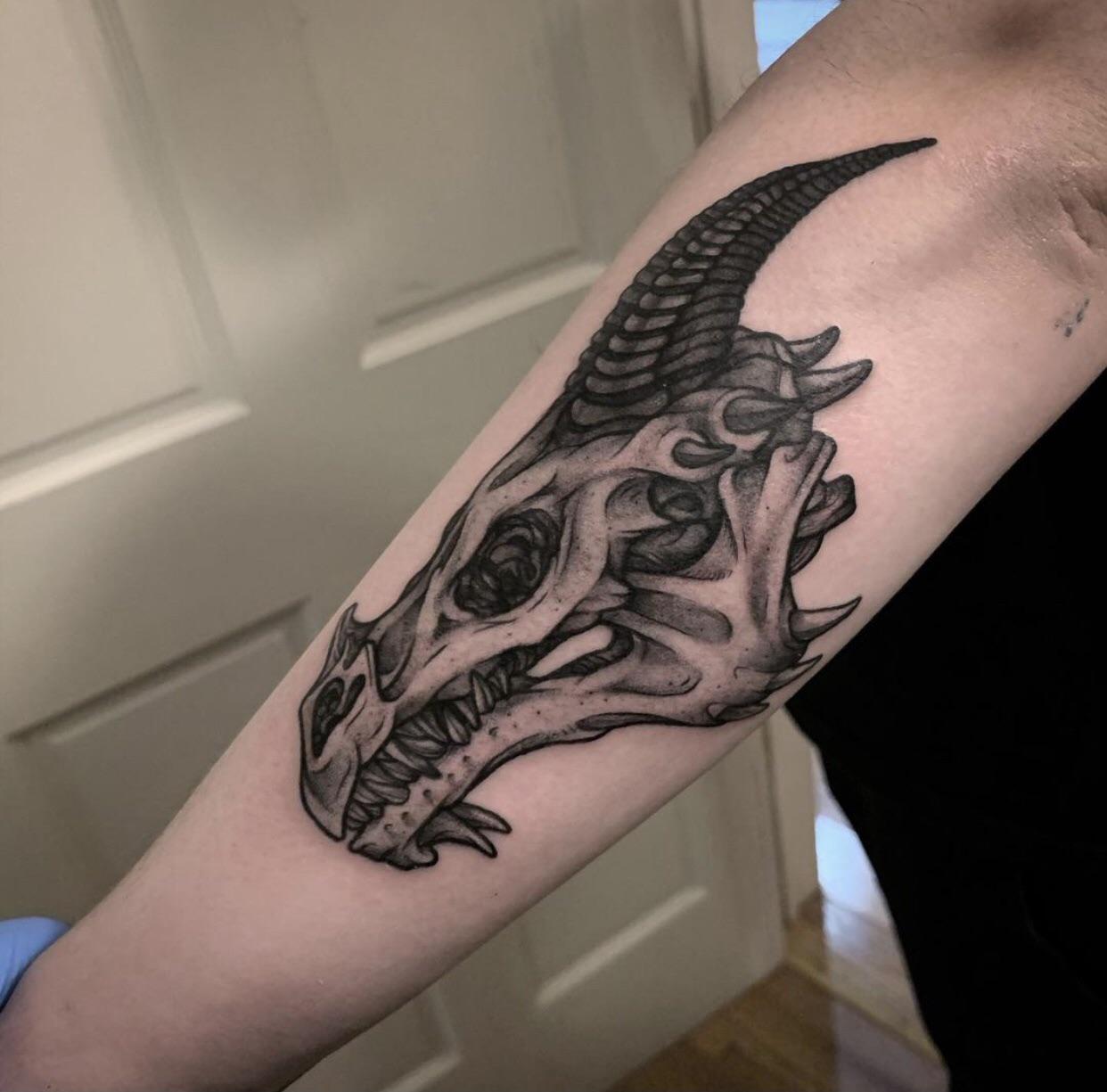 Tattoo of a Dragon Skull