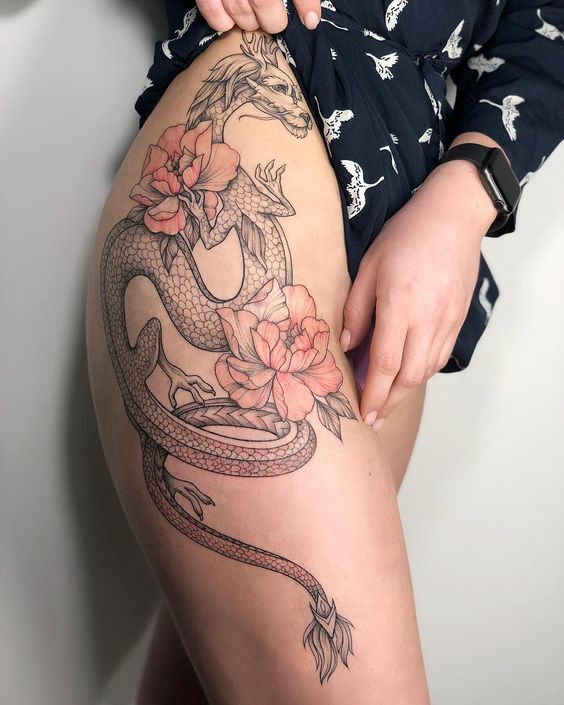 Tattoo of a Dragon on the Leg