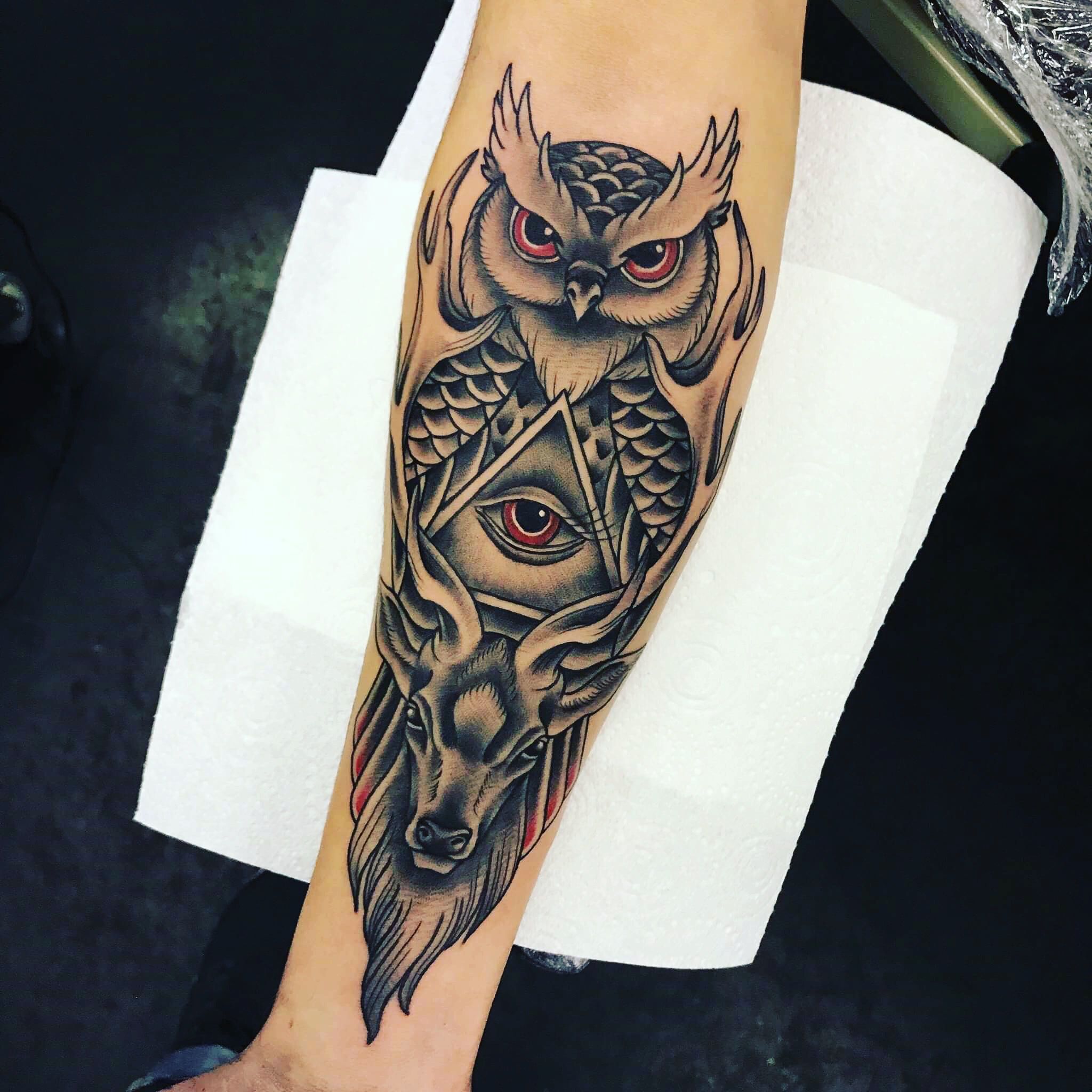 3. Owl Tattoo with Eyes