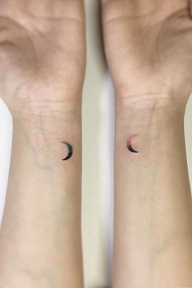30 Heart-Melting Mom And Daughter Tattoos to Inspire You 3 Moon Wrist Tattoo