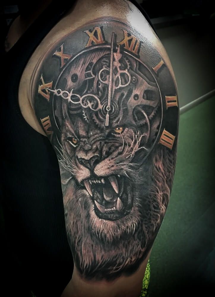 26 Best Clock Tattoo Designs Ideas - For Symbolizing Imortality and Death 4 Tattoo of a Lion Clock