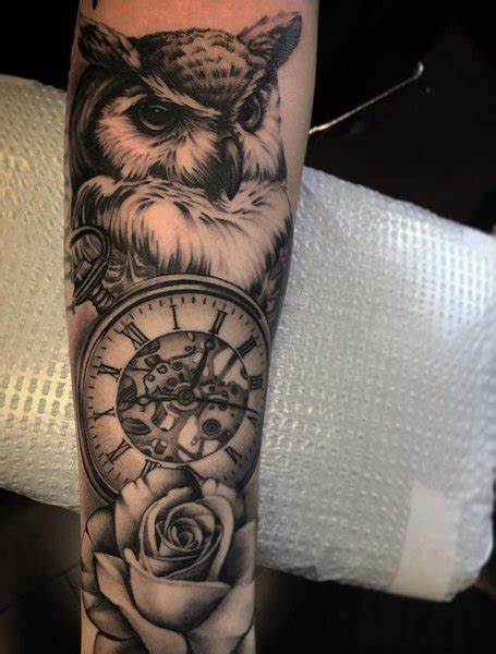26 Best Clock Tattoo Designs Ideas - For Symbolizing Imortality and Death 8 Tattoo with an Owl Clock