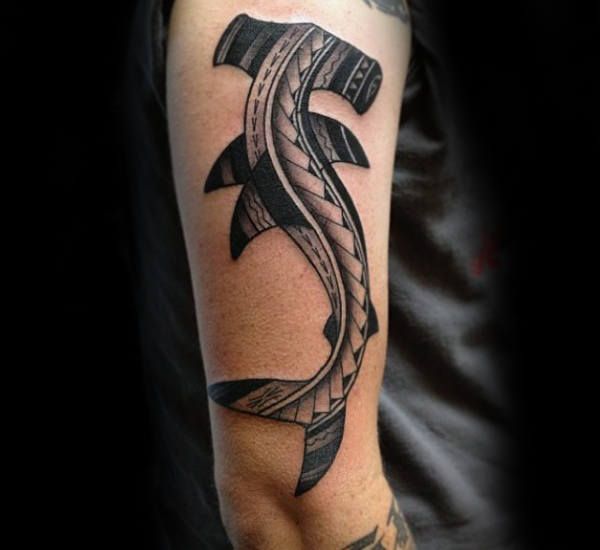 Shark Tattoo Ideas - Symbolizing Authority and Guardianship 12 Tribal Hammerhead Shark Tattoo Design