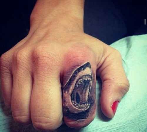 14. Small Finger Shark Tattoo Design