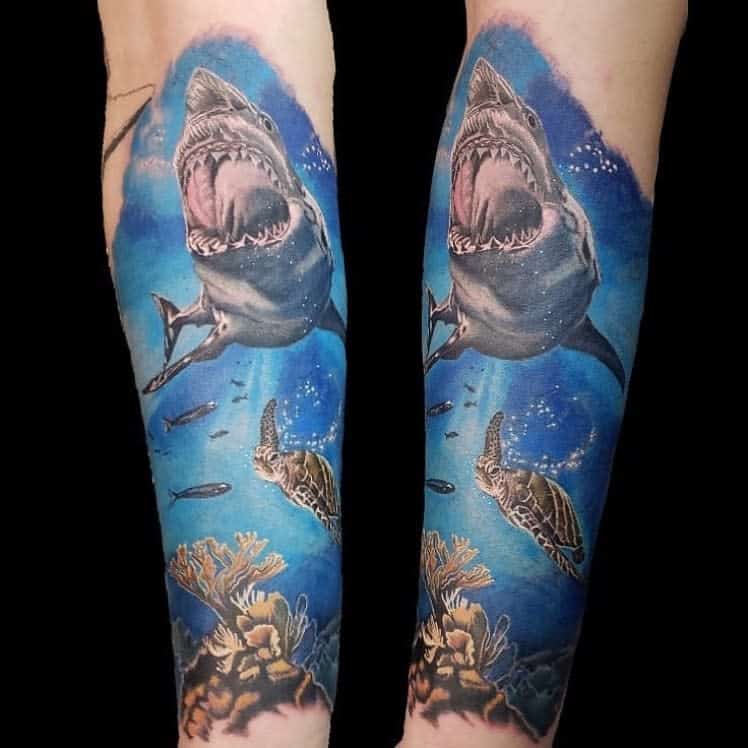 Shark Tattoo Ideas - Symbolizing Authority and Guardianship 9 Sea Full Of Sharks Tattoo Design