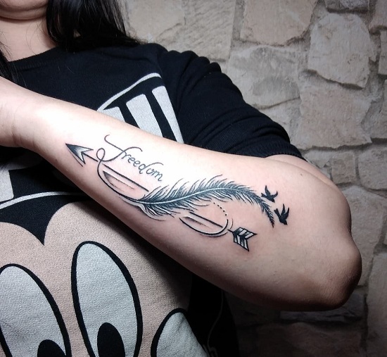 14. Freedom Feather And Name Tattoos
