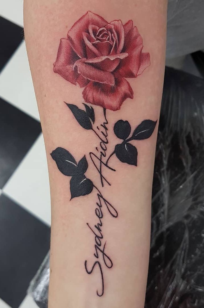 Realistic Rose Name Tattoo