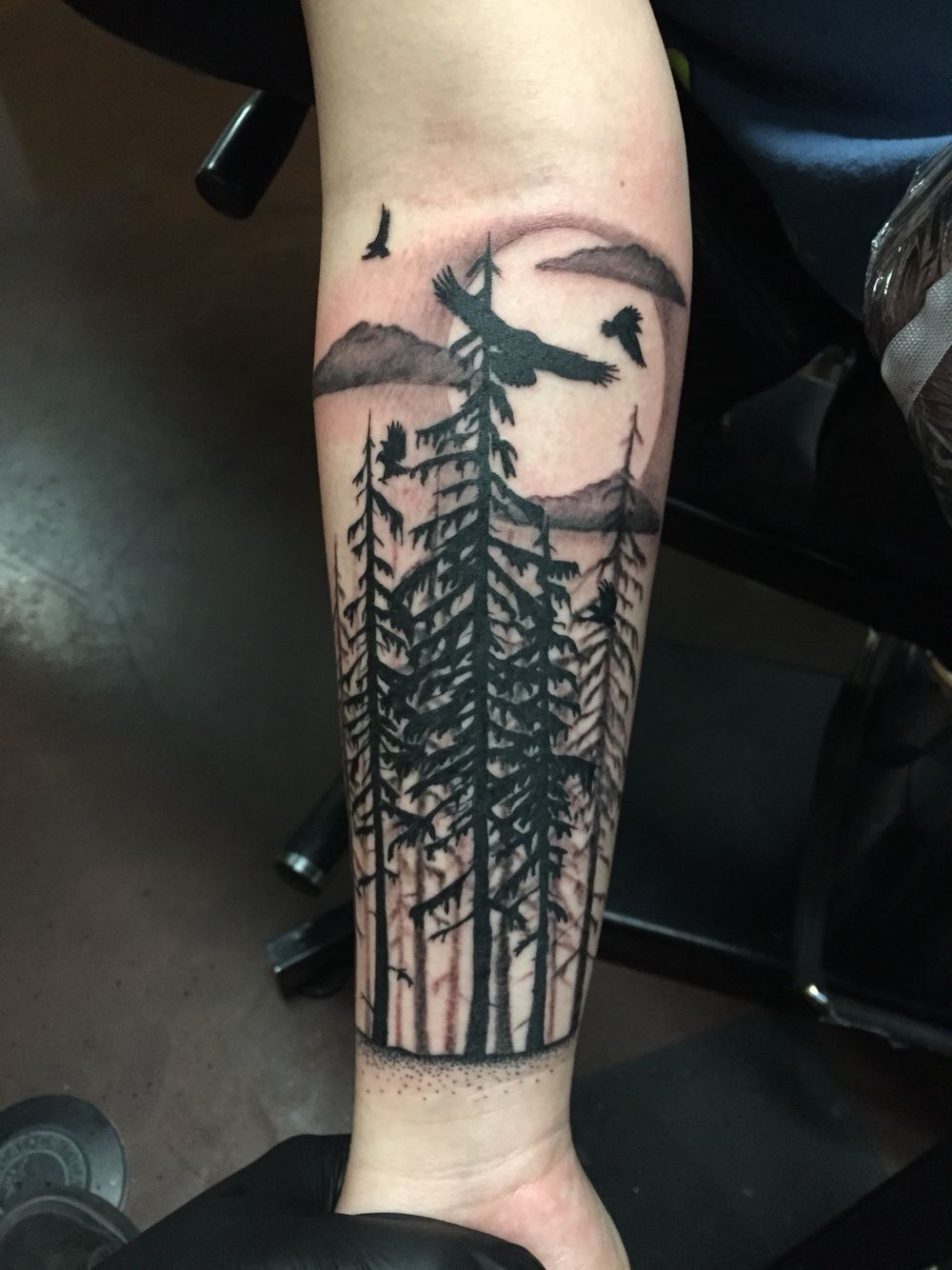 Sun and Forest Tattoo