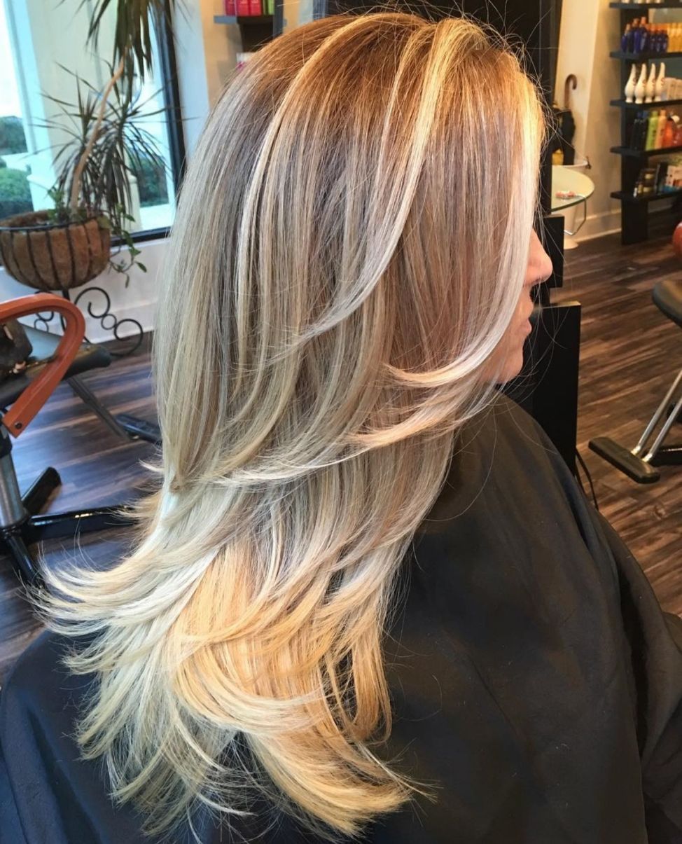 Blonde hair with feathered layers