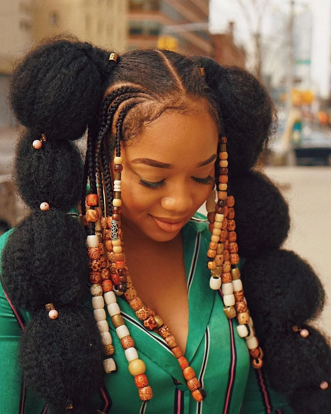 Two Bubble Ponytails with Beads