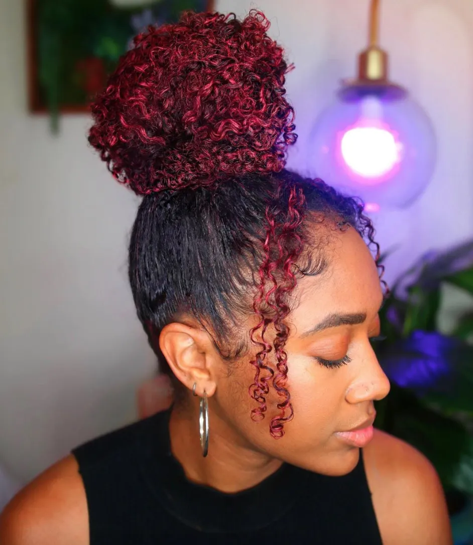Two-colored High Bun with Few Loose Curls