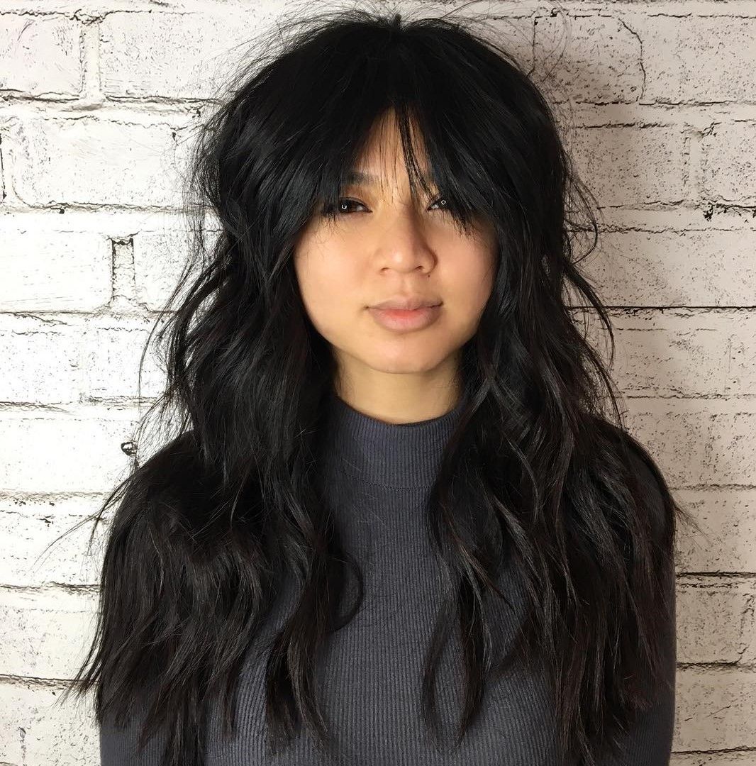 43 Trendy Asian Hairstyles for Women 19 Curtain bangs on long shag hairstyle