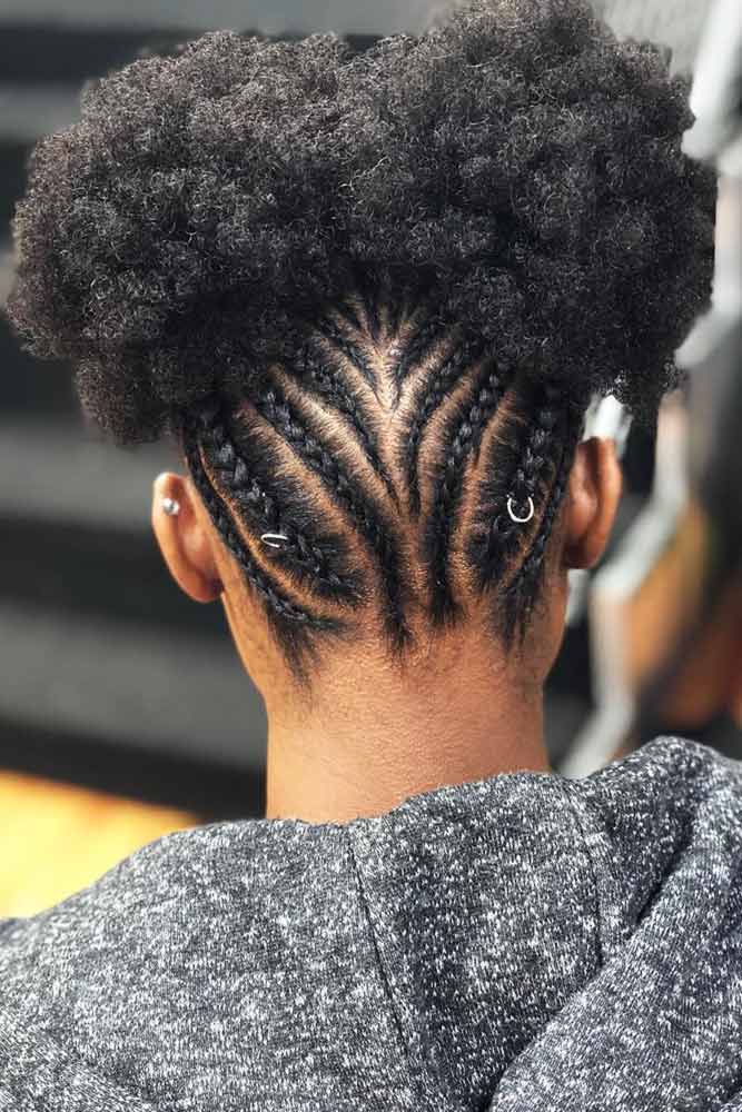 Cornrows Shaped into Puffy Balls