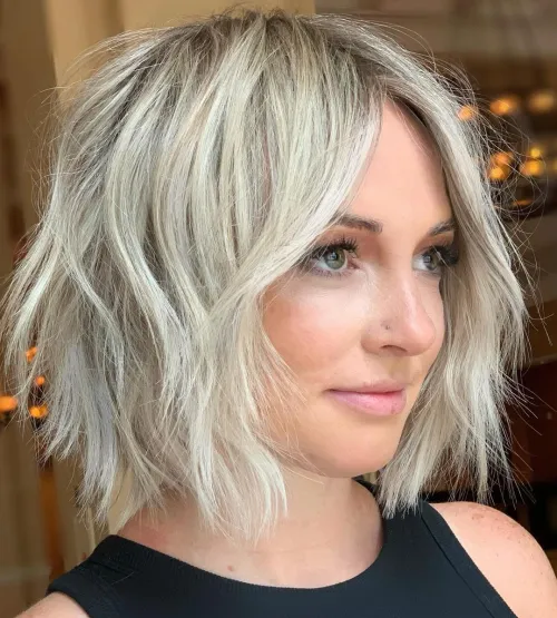 Platinum-colored Layered Shaggy Bob