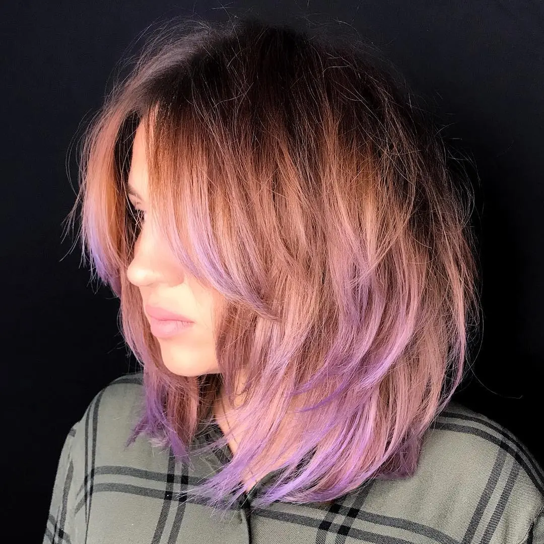 Purple-Teal Shags with Blunt Bangs