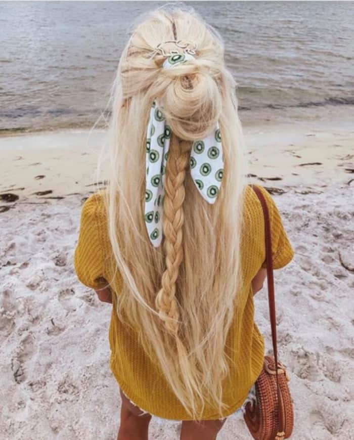 Semi-collected Long Braid with a Scarf