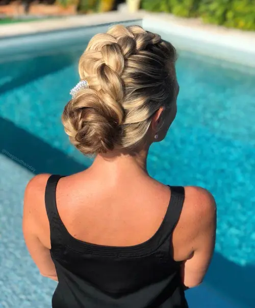 Center Braid with a Fishtail Bun