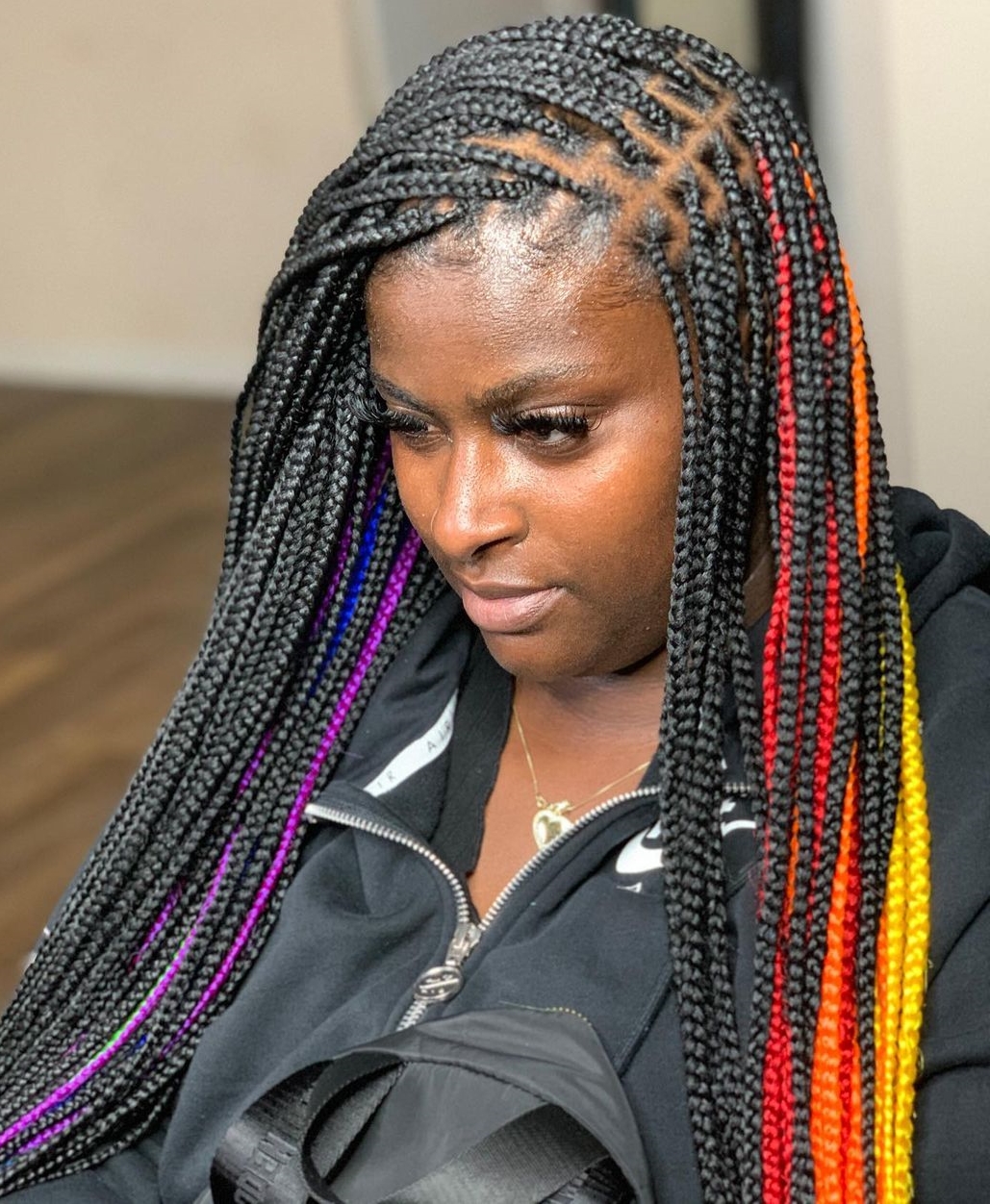 Multi-colored Skunk Stripe with Fulani Braid Hairstyle