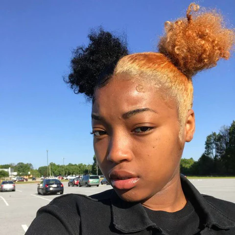 Dual-colored Curly Space Buns
