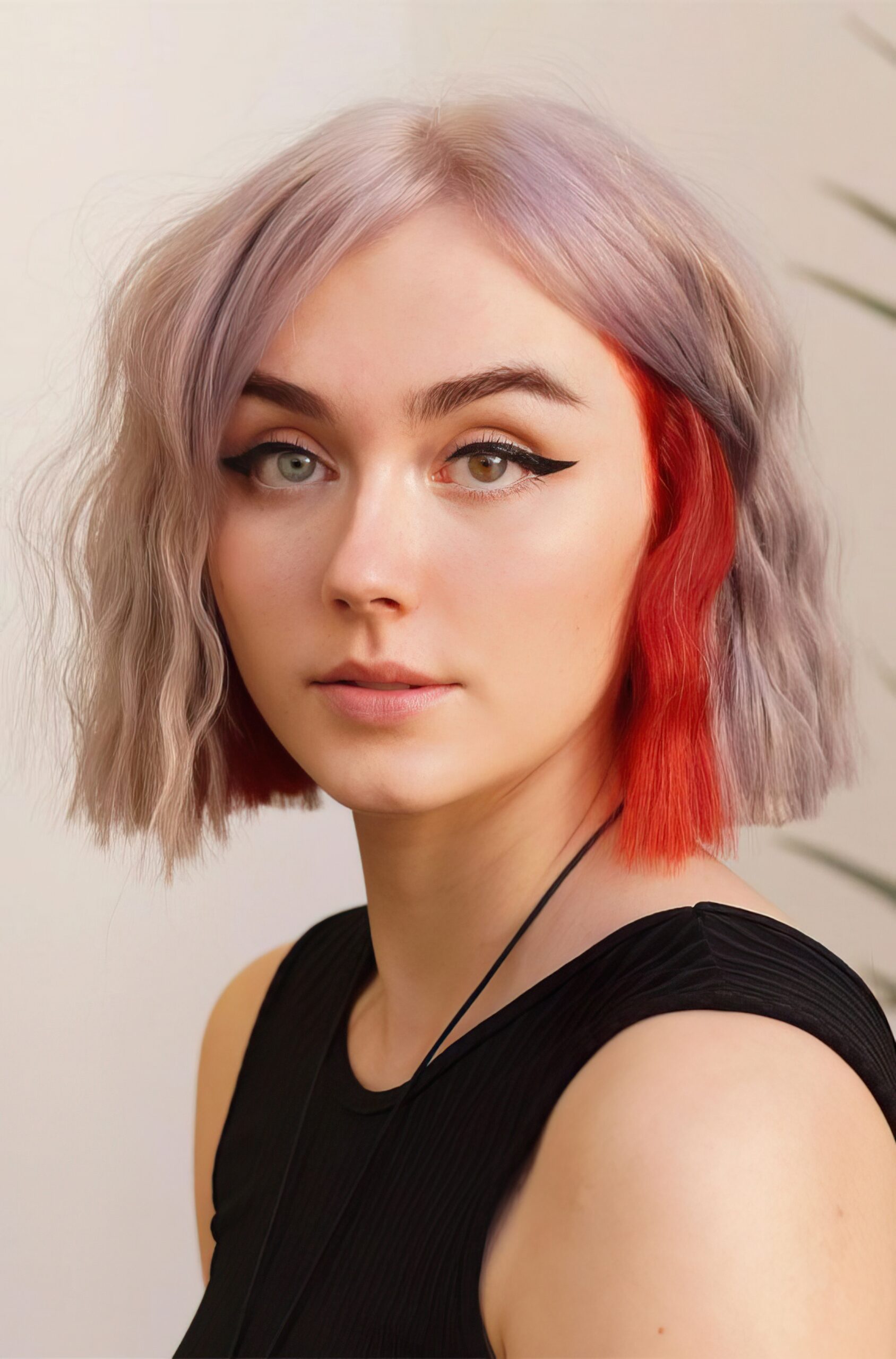 Blunt Bob with Red Peekaboo Skunk Stripe