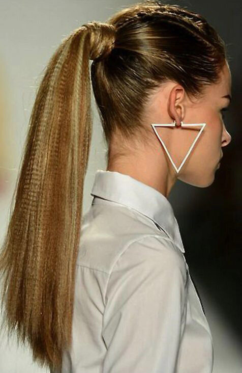 Crimpy Hair Collected into a High Ponytail with Mini French Braid