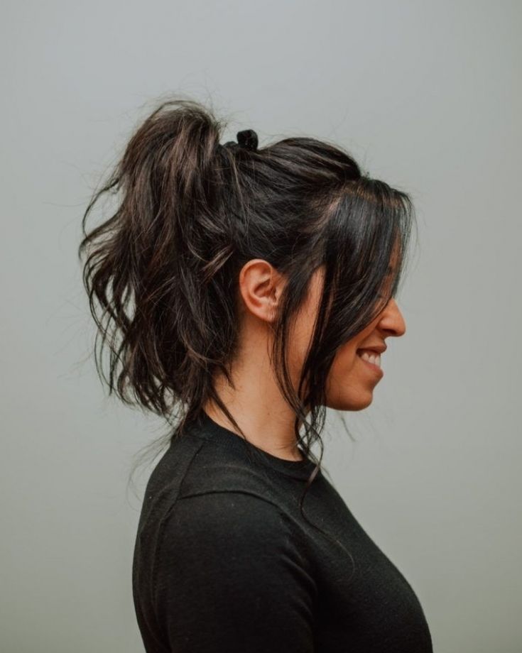 Tousled Short and High Ponytail with Face-framing Fringes