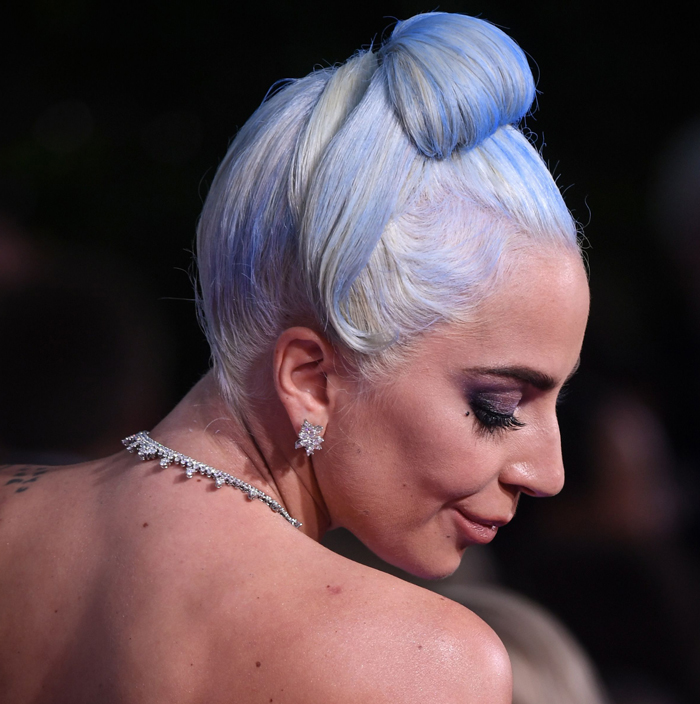 Blue-Blonde colored and Tucked-in Top Knot