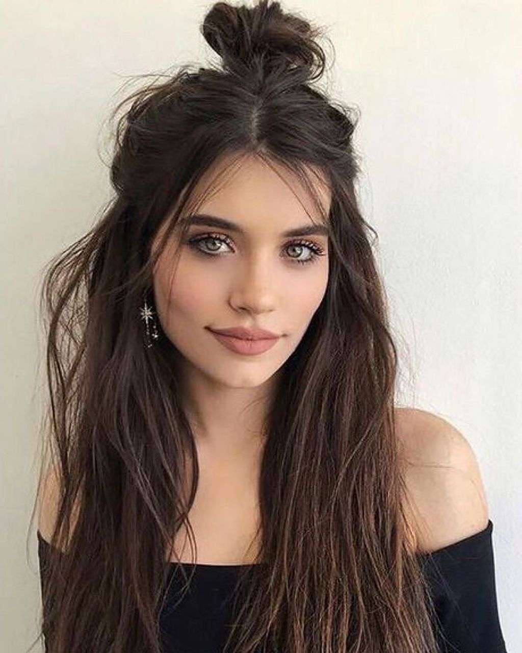 Messy and Mid-parted Half-up, Half Down Hairstyle