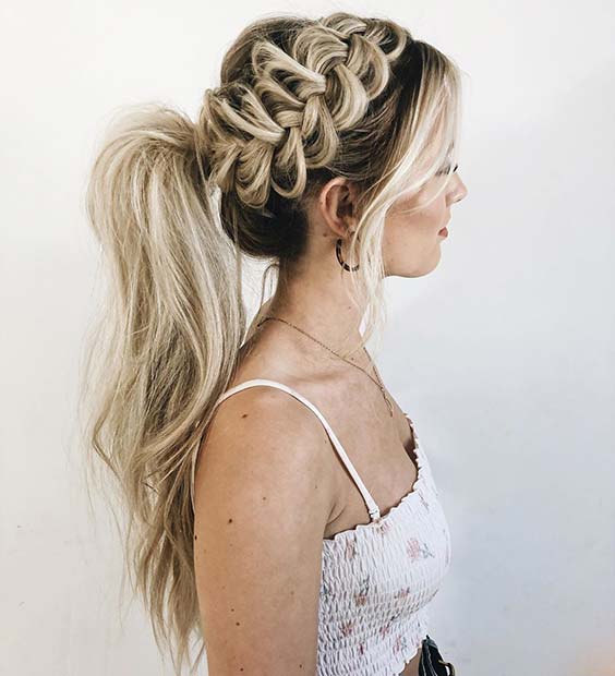 Voluminous Side Braid with a Ponytail