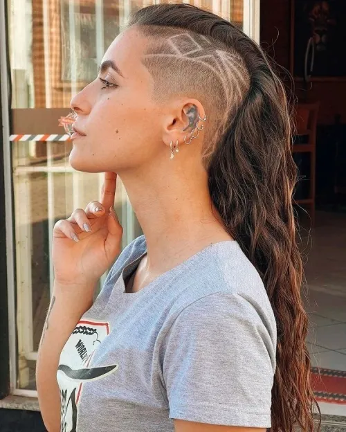 Long Undercut Hairstyle with Shaved Patterns