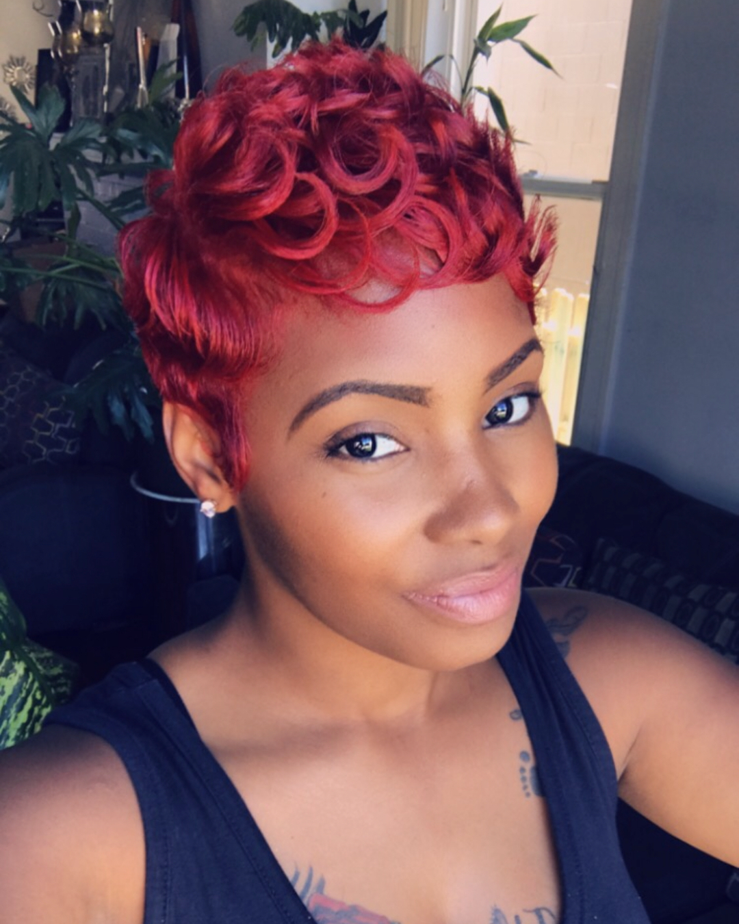 Red-colored Pixie with Twisted Locks